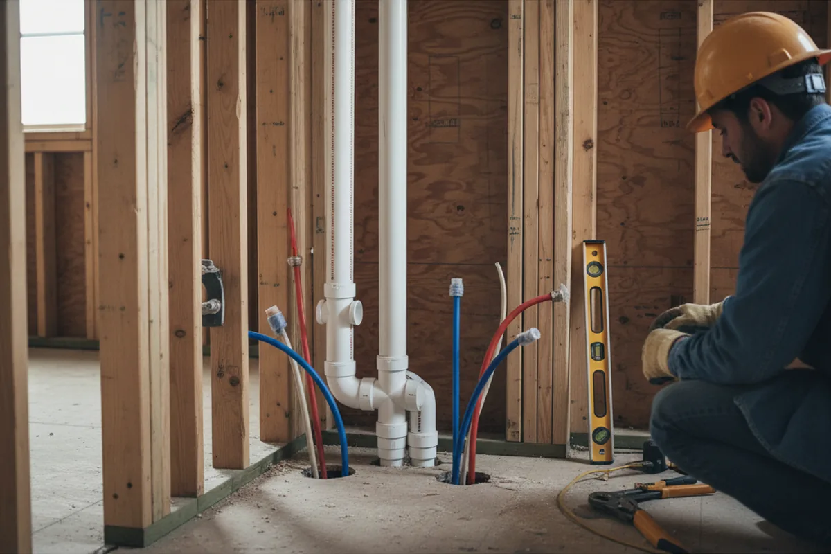 Drain and supply rough-in during Leak Detection in Wallis